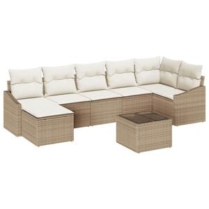 vidaXL Garten-Sofa-Set mit Kissen 8 pcs Beige und Creme Poly-Rattan