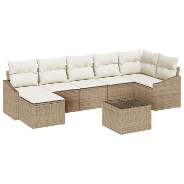vidaXL Garten-Sofa-Set mit Kissen 8 pcs Beige und Creme Poly-Rattan