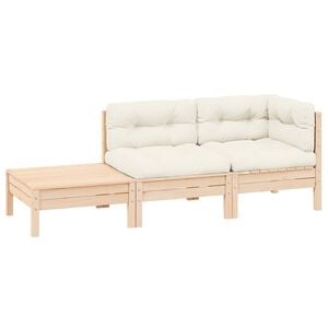 vidaXL 3-tlg. Garten-Lounge-Set mit Kissen in Creme Massivholz Kiefer
