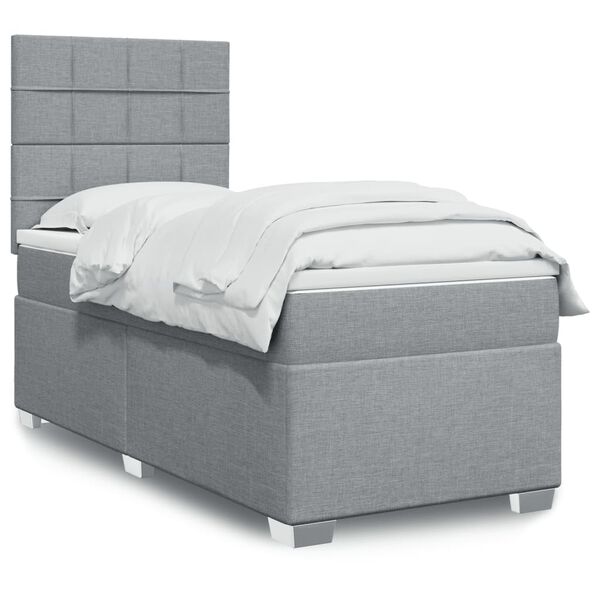 vidaXL Boxspringbett mit Matratze Hellgrau 90x190 cm Stoff