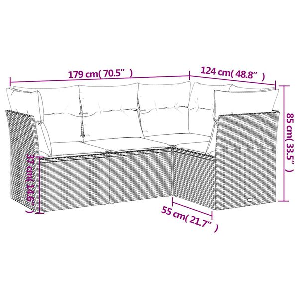 vidaXL 4-tlg. Garten-Sofagarnitur mit Kissen Schwarz Poly Rattan
