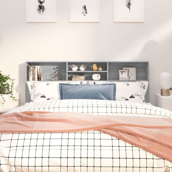 vidaXL Kopfteil mit Ablagen Grau Sonoma 180x19x103,5 cm