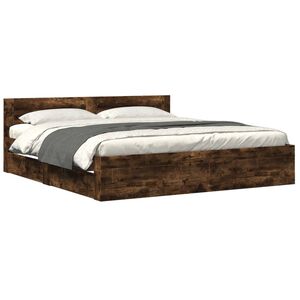 vidaXL Bettgestell mit Kopfteil R&auml;uchereiche 200x200 cm Holzwerkstoff