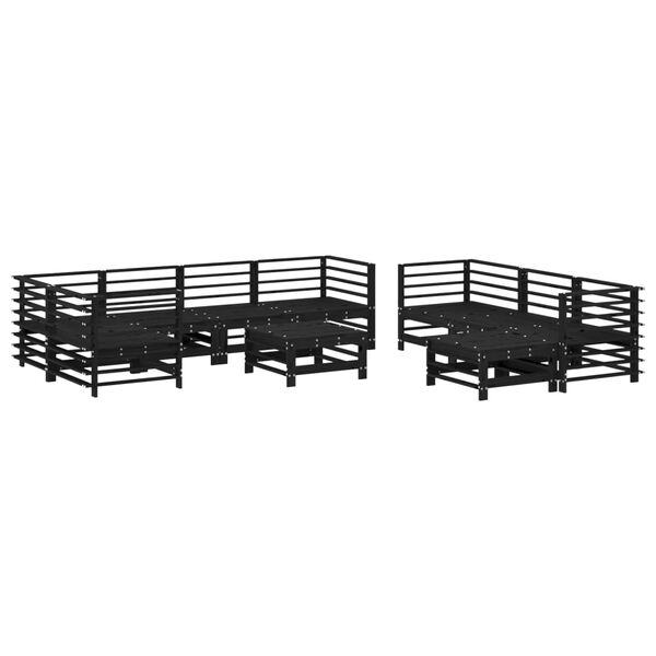vidaXL 10-tlg. Garten-Lounge-Set mit Kissen Schwarz Massivholz