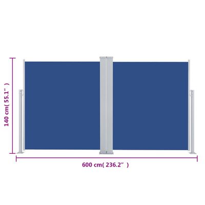 vidaXL Ausziehbare Seitenmarkise Blau 140 x 600 cm