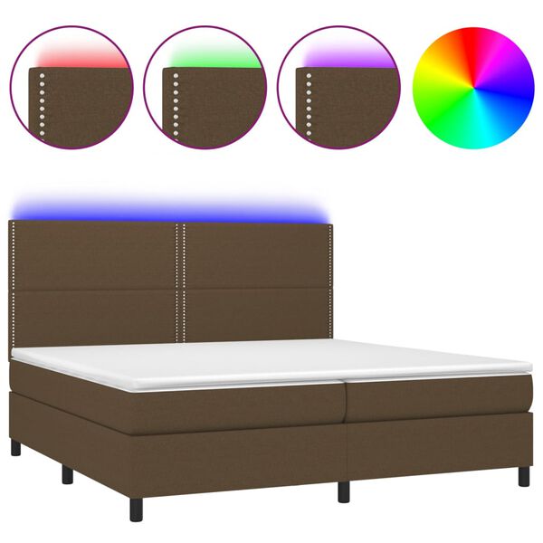vidaXL Boxspringbett mit Matratze & LED Dunkelbraun 200x200 cm Stoff