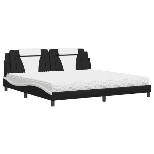vidaXL Bett "Viana" mit Matratze Schwarz und Wei&szlig; 200x200 cm Kunstleder