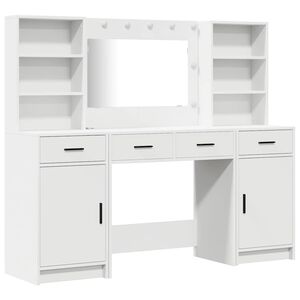 vidaXL Schminktischset mit LED 3 stk. Wei&szlig; Holzwerkstoff