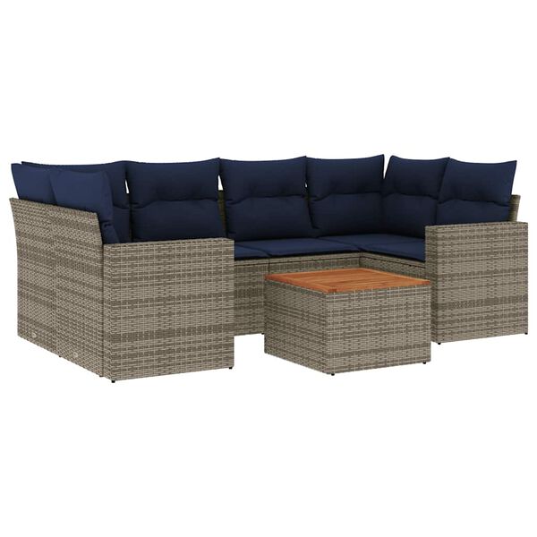 vidaXL 7-tlg. Garten-Sofagarnitur mit Kissen Grau Poly Rattan