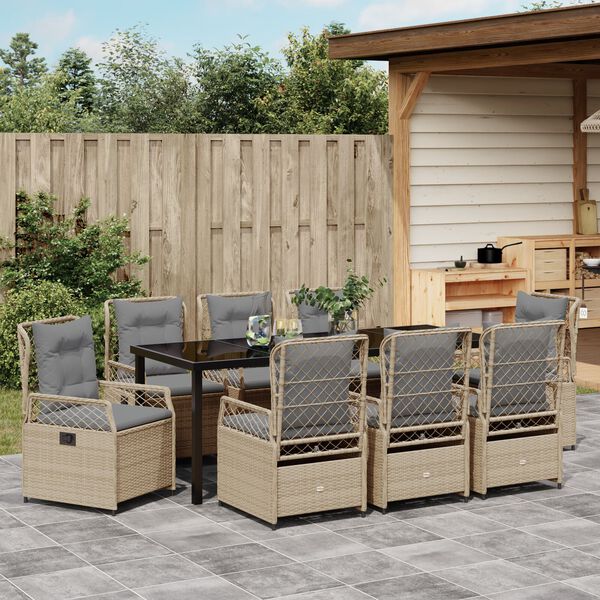 vidaXL Garten Essgruppe 9 pcs Beige und Hellgrau Poly-Rattan