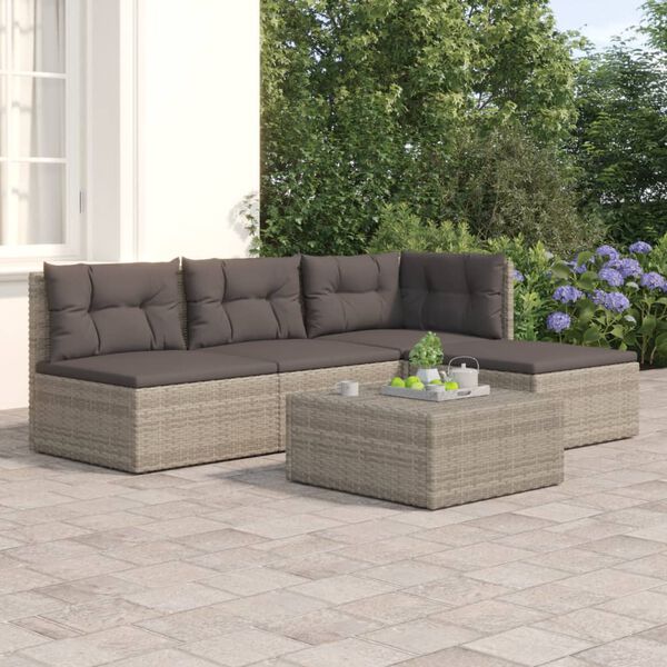 vidaXL 4-tlg. Garten-Lounge-Set mit Kissen Grau Poly Rattan