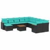 vidaXL 12-teiliges Gartensofa-Set mit Kissen, schwarzes Polyrattan
