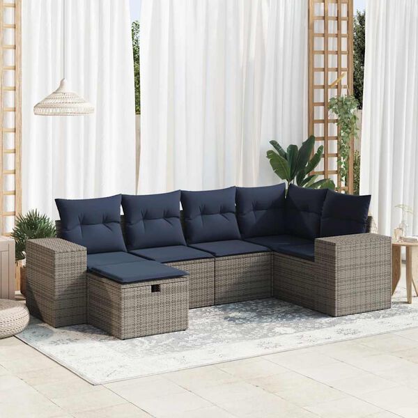 vidaXL 6-tlg. Garten-Sofagarnitur mit Kissen Grau Poly Rattan