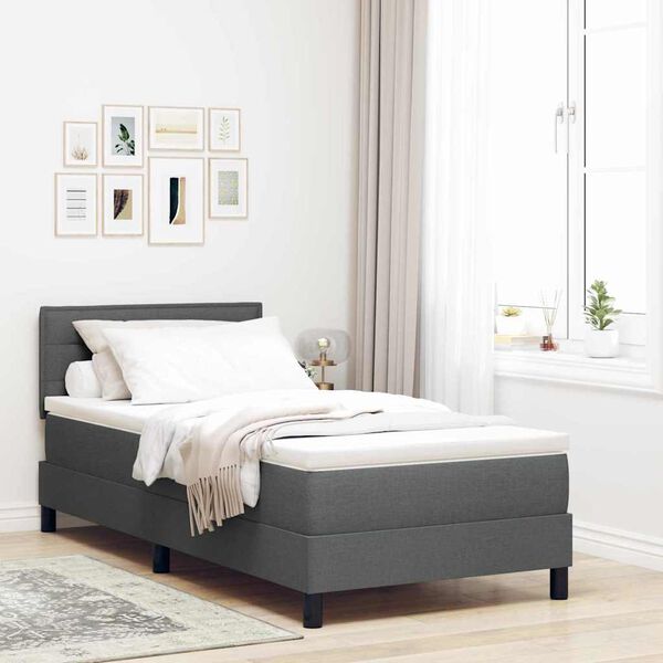 vidaXL Boxspringbett mit Matratze mit LED Dunkelgrau 90 x 190 cm Stoff