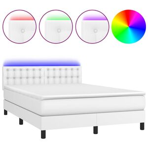 vidaXL Boxspringbett mit Matratze & LED Wei&szlig; 140x190 cm Kunstleder