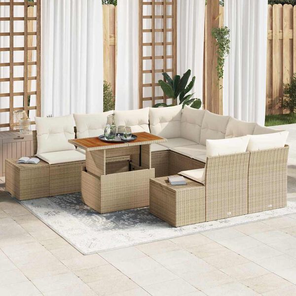 vidaXL Garten Essgruppe mit Kissen mit Kissen 9 pcs Beige und Creme