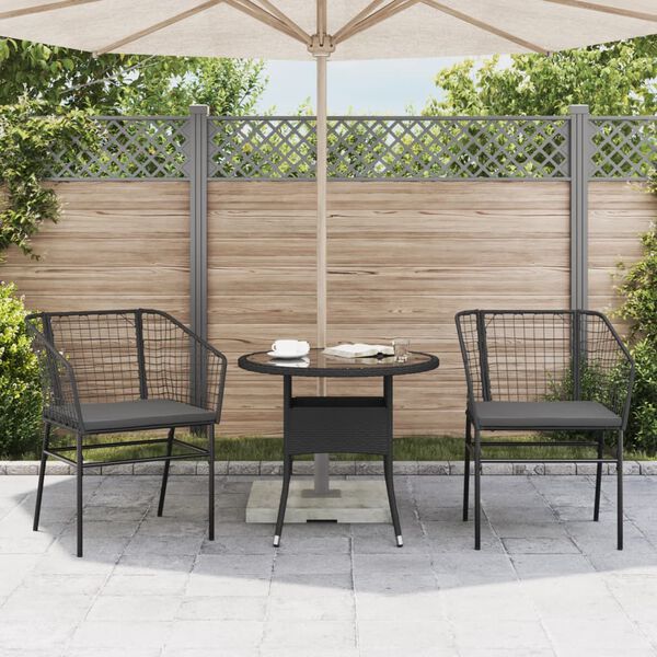 vidaXL Gartenstühle 2 Stk. mit Kissen Schwarz Poly Rattan
