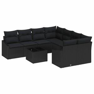 vidaXL Sofa Set mit Kissen mit Speicher 9 pcs Schwarz Poly-Rattan