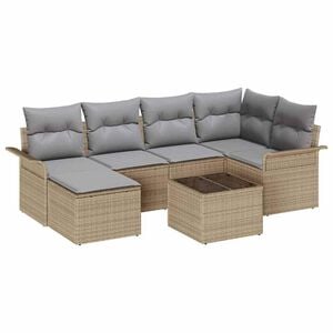 vidaXL Gartensofa-set mit Kissen 7 pcs Beige Poly-Rattan