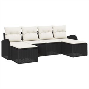 vidaXL Sofa Set mit Kissen 6 pcs Schwarz und Wei&szlig; Poly-Rattan