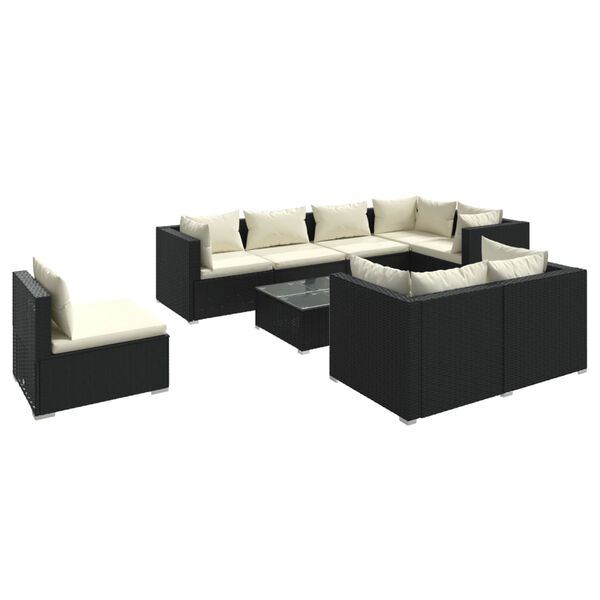 vidaXL 9-tlg. Garten-Lounge-Set mit Kissen Poly Rattan Schwarz