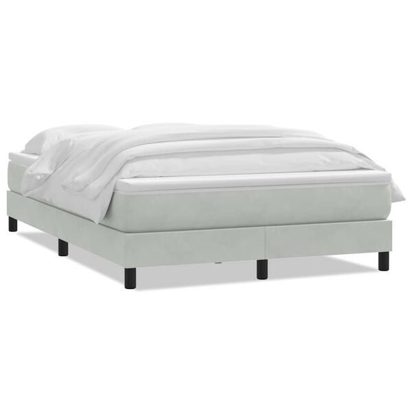 vidaXL Boxspringbett mit Matratze Hellgrau 140x220 cm Samt