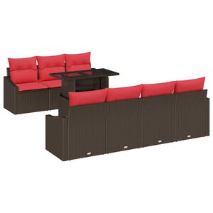 vidaXL Gartensofa-set 8 stk. Braun und Rot Poly-Rattan