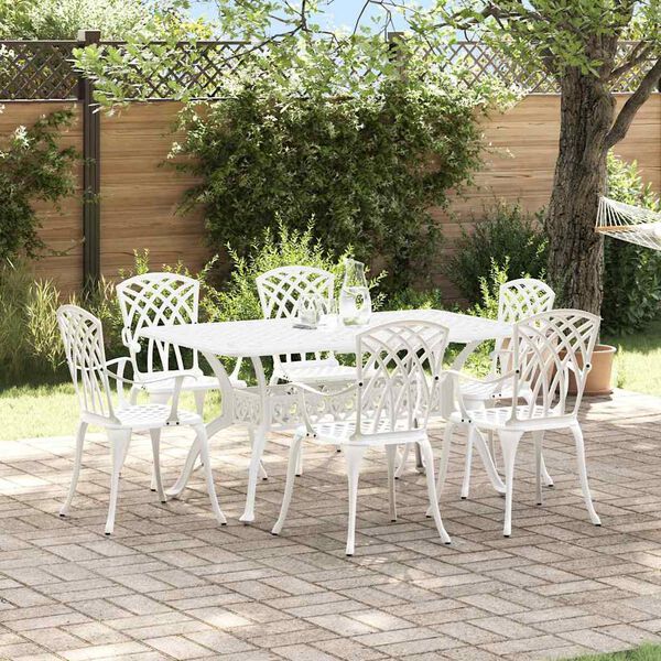 vidaXL Garten Essgruppe 7 pcs Wei&szlig; Aluminium