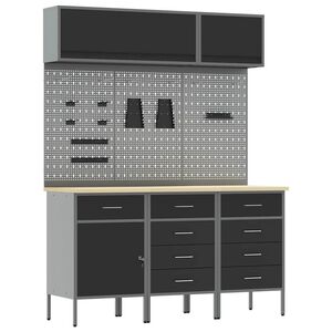 vidaXL Arbeitsschrankset mit Schubladen mit Speicher 8 pcs Schwarz