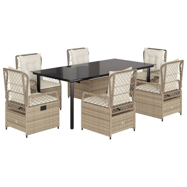 vidaXL 7-tlg. Garten-Essgruppe mit Kissen Beige Poly Rattan