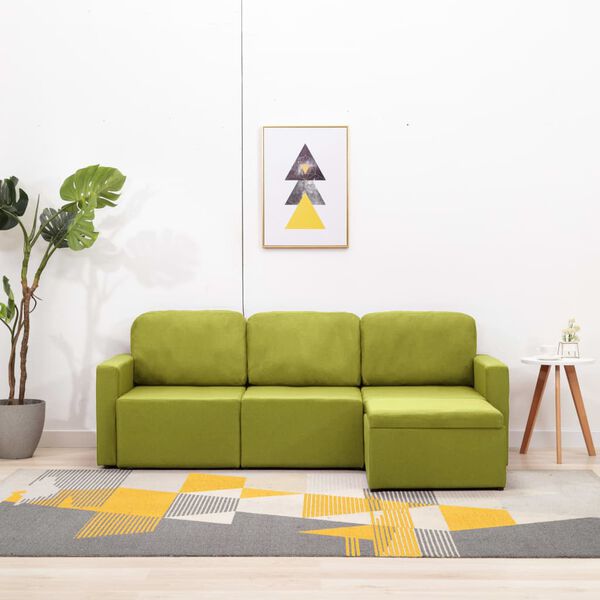 vidaXL Modulares 3-Sitzer-Schlafsofa Gr&uuml;n Stoff