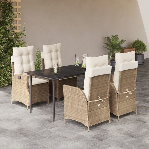 vidaXL 5-tlg. Garten-Essgruppe mit Kissen Beige Poly Rattan
