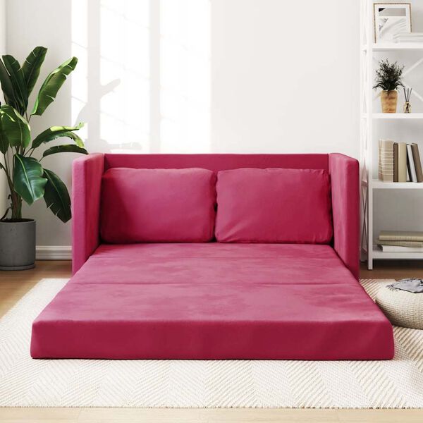 vidaXL Bodensofa mit Schlaffunktion Weinrot 122x204x55 cm Samt
