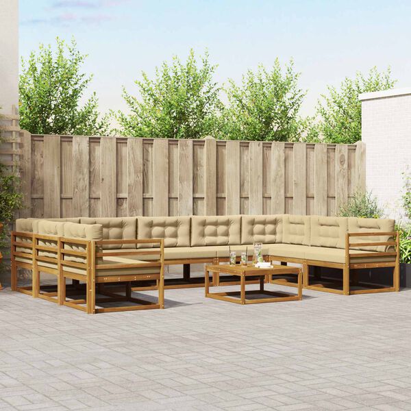 vidaXL Outdoor-Sofagarnitur mit Kissen 10 pcs Natur und Beige
