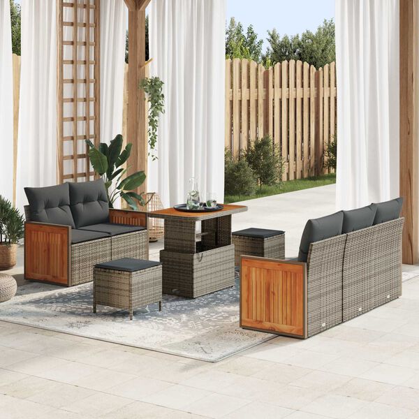 vidaXL Gartensofa-set mit Kissen 10 pcs Grau Poly-Rattan