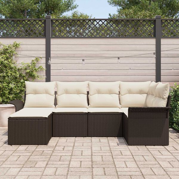 vidaXL Garten-Sofa-Set mit Kissen mit Speicher 6 pcs Braun Poly Rattan