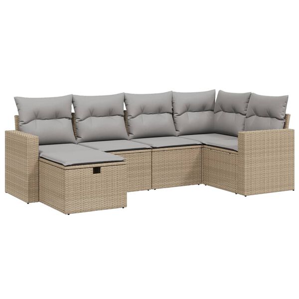 vidaXL 6-tlg. Garten-Sofagarnitur mit Kissen Beige Poly Rattan