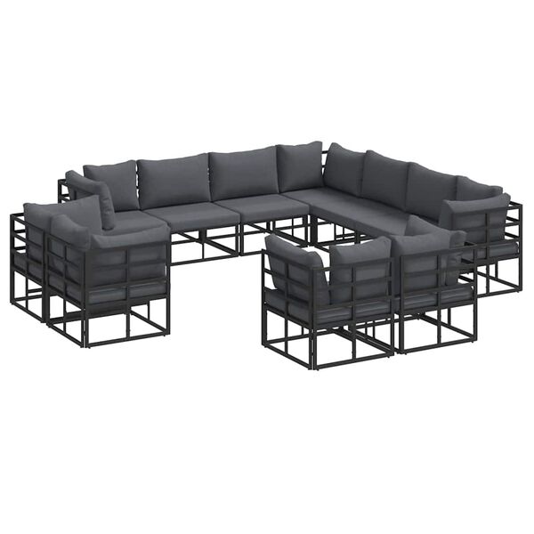 vidaXL Garten-Sofa-Set mit Kissen 11 pcs Schwarz Aluminium