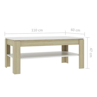 vidaXL Couchtisch Weiß und Sonoma-Eiche 110x60x47 cm Holzwerkstoff