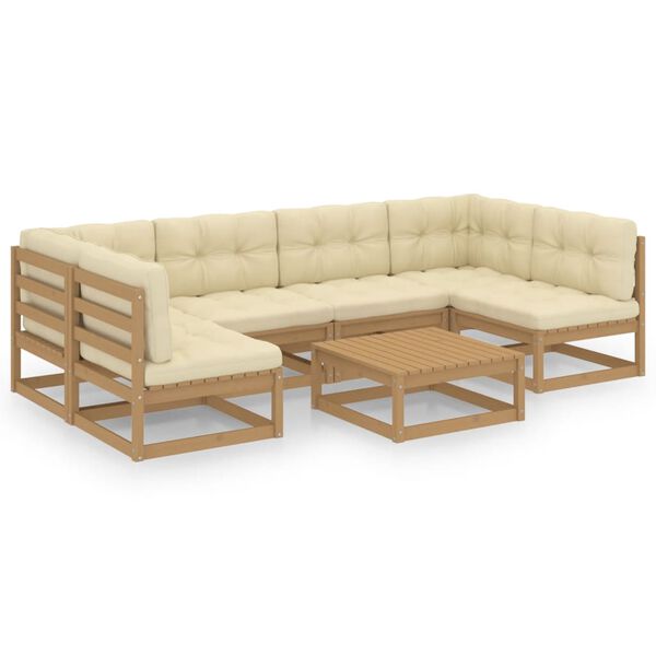 vidaXL 7-tlg Garten-Lounge-Set mit Kissen Honigbraun Massivholz Kiefer