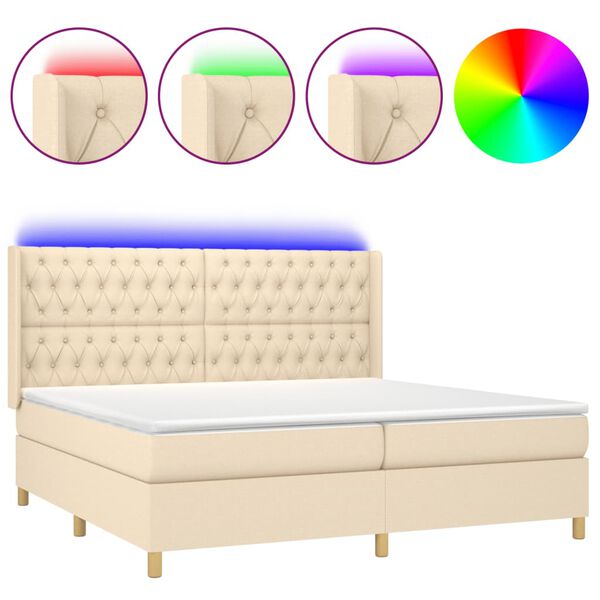 vidaXL Boxspringbett mit Matratze & LED Creme 200x200 cm Stoff