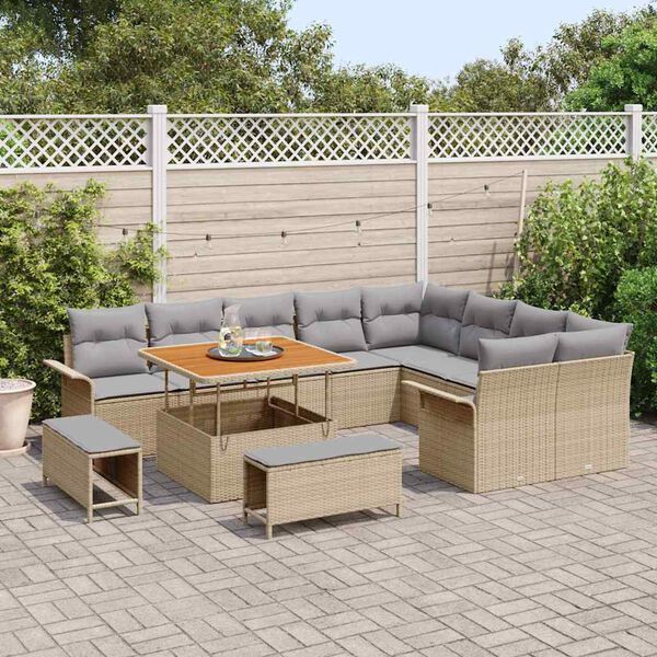 vidaXL Garten-Sofa-Set mit Kissen mit Kissen 12 pcs Beige und Hellgrau