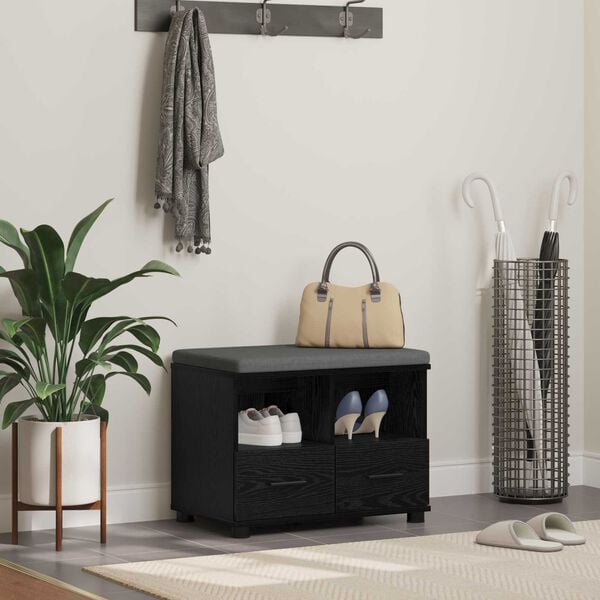 vidaXL Flurbank mit Kissen Schwarz Eichen-Optik 60 x 38 x 46 cm