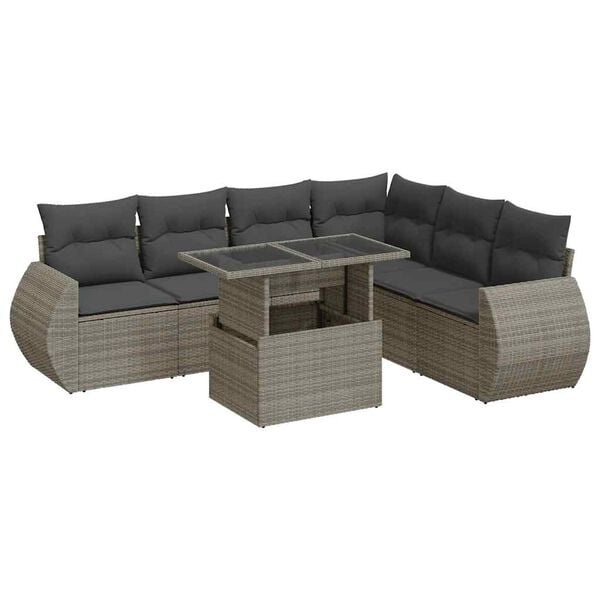 vidaXL 7-tlg. Garten-Sofagarnitur mit Kissen Grau Poly Rattan