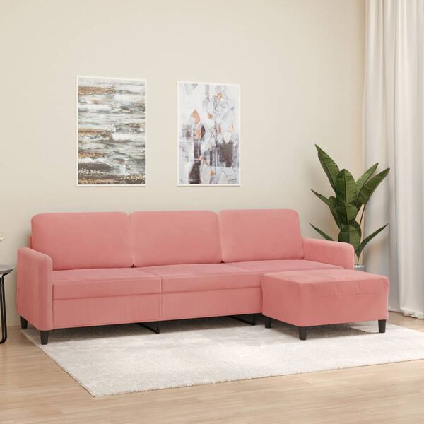 vidaXL 3-Sitzer-Sofa mit Hocker Rosa 210 cm Samt