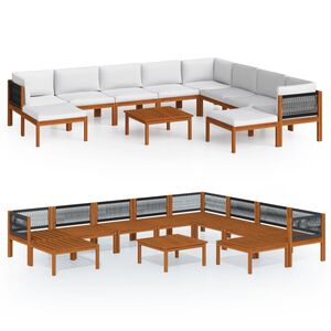 vidaXL 11-tlg. Garten-Lounge-Set mit Kissen Cremefarbenes Holz Akazie & Seil
