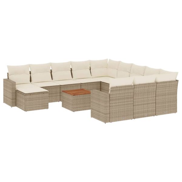 vidaXL 13-tlg. Garten-Sofagarnitur mit Kissen Beige Poly Rattan