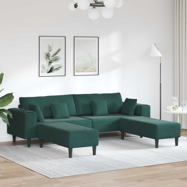 vidaXL Sofa mit Kissen 3 pcs Dunkelgr&uuml;n Samt