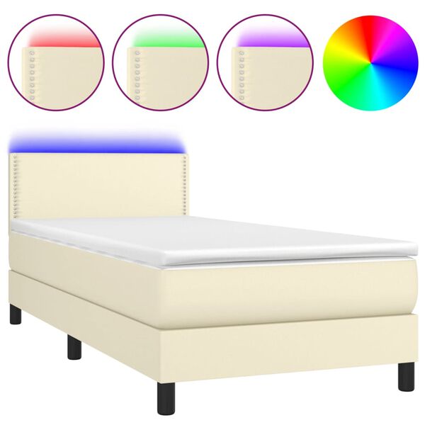 vidaXL Boxspringbett mit Matratze & LED Creme 80x200 cm Kunstleder