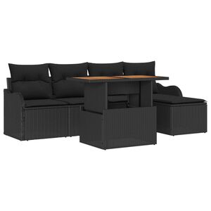 vidaXL Garten-Sofa-Set mit Speicher 6 pcs Schwarz Poly Rattan